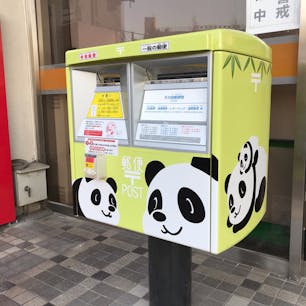 パンダグリーンポスト
上野郵便局前にあるポスト。上野動物園のパンダ「シャンシャン」が一般公開されるタイミングで設置されました。親子のパンダが描かれて、笹をイメージした緑色のポストです。このポストから手紙を投函するとパンダや西郷隆盛像が図案化されている上野郵便局の風景印が押印されて届きます。
#ポスト #変わりポスト #パンダ #東京都 #台東区 #上野 #上野動物園 #風景印 #郵便局 #上野郵便局