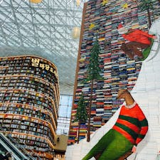 별마당 도서관📗📙

江南(カンナム)にある図書館。
入ってすぐに本の多さとこの景色に
圧倒されました😳✨
見に行くだけでも行く価値ありです！
よくよく見るとくまモンがいたのも
面白かった😂😂

#韓国 #江南 #カンナム #図書館 #アート