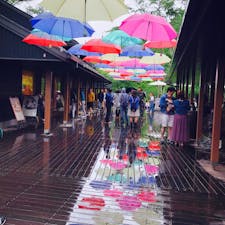 軽井沢にあるハルニレテラス
雨降ってて地面に反射してるところ撮れた♪