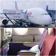 関空  タイ航空
二階建て飛行機だったので
ちょっと嬉しかった。
二階席の窓側にはサイドボックスが
あって 便利ですよねー。