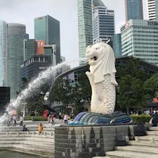 シンガポールといったら、忘れてはいけない観光スポット、マーライオン！午前8時にも関わらず、多国籍の観光客で賑わっていました！以前行った時よりもマーライオン付近が発展していて、マーライオン後方にセブンイレブンがあります！高速道路の高架下で日影のテラス席で紫外線を避けて休むのもありですね！また、お土産やさんもあるので、そこでバックパッカーお決まりのご当地マグネット等を買うのもありです！S＄8前後です！また、高架下から階段を上ると、バス停があるので前回紹介したEZLINKを使ってどこでも行けます！
