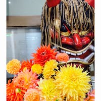 秋田空港にて。
ナマハゲと旬のダリアの花にお見送りされて、帰宅しました(^^)