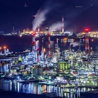 水島展望台から水島コンビナートの工場夜景を撮りました。