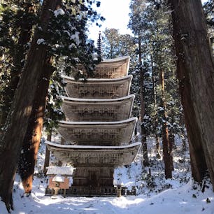 山形県　五重塔
雪と凍った階段を苦労して登り下りした甲斐がありました〜〜！
