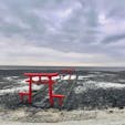 佐賀県太良町の大魚神社の海中鳥居
干満の差が5メートル以上ある有明海の干潟に有る鳥居　
満潮時には殆ど冠水してしまいます
神秘的なホットスポット