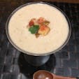 やまざくらの、和仏懐石料理の一つ、イチヂクのスープ。初めて頂きました。ヨーグルトと混ぜたのかな？さっぱりとして、程よい甘味があります。