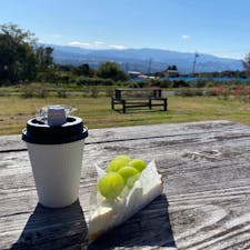 長野県東御市にあるアトリエ・ド・フロマージュ。併設されてるレストランとカフェは行列ができてたのであきらめて、売店エリアでシャインマスカットの生チーズケーキタルトとコーヒーを買って外のベンチでいただきました🍴