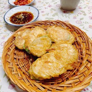 オルレギル　鶴橋商店街
ホバクジョン
韓国カボチャになりますが、これが美味しかった。確か、200えんでした。安い。