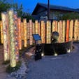 2022.  4. 19 京都嵐山駅ナカ  キモノフォレスト  日が暮れてからのライトアップ  素敵♥️