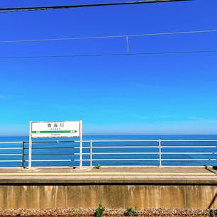 青い海がすぐそこに。


#青海川駅