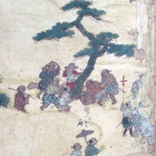 弁慶石　(武蔵坊弁慶)
｢上杉本洛中洛外図屏風｣
の中に弁慶石が描かれて居ます。
力自慢の町衆が集まり持ち上げる様子が、

#サント船長の写真　#武蔵坊弁慶