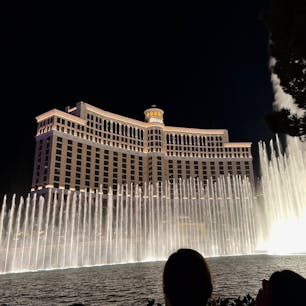 ラスベガス　ベラージオの噴水ショー🌟
ハードスケジュールのため半日しかいられなかったラスベガスの中でも、このショーを楽しみにしていました。
噴水と音楽と街の煌びやかさがマッチ🥹
夜は15分に1回開催されるみたいで、少し待てばすぐに次のショーが観られました！