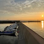 函館の漁港の、夕陽