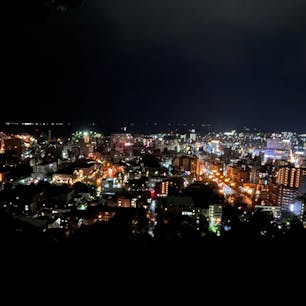 【鹿児島】

城山からの夜景。

この日は、雨だったから
雨に打たれながらの写真撮影🤳

曜日限定で、19時からと20時からの2回、カゴシマシティービューが夜景コースを運行。

ガイドさんも同乗で、鹿児島の歴史を解説してくれる。

歴史好きな方にぜひオススメしたい！