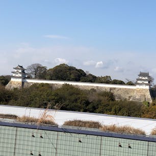 JR明石駅から見える、「明石公園」の播磨明石城跡にある「巽櫓（たつみやぐら）」と、「坤櫓（ひつじさるやぐら）」