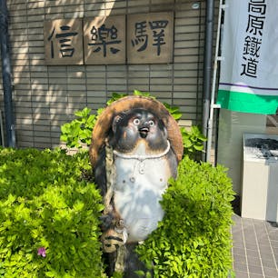 信楽駅　(滋賀県)

信楽高原鐵道の終着駅。
信楽高原鐵道の各種手続の他、信楽駅構内にはたくさんの信楽焼たぬきがお出迎えしています。
駅前広場には大たぬきの電話ボックスがあり、町のランドマークとなっています。この大たぬきは季節ごとに衣装替えがおこなわれ、信楽駅を訪れる皆さんをお出迎えしています。

#サント船長の写真