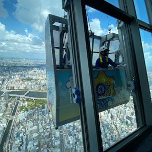 朝早くに入場してもしっかり混んでたスカイツリー。天望デッキのさらに上の天望回廊まで上がると人が減って景色をゆっくり眺められるのでおすすめです、チケット高いけど。一番印象に残ってるのは怖そうすぎる窓掃除の様子。