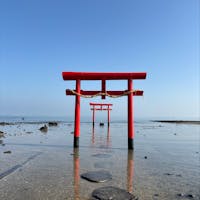 202601
佐賀　太良町
海中鳥居　大魚神社

今回3回目
1回目は一番先まで歩いて行けて
2回目は30年に一度の建て替え時期で
白木の鳥居
今回はここまでしか行けなかった

満潮時に見たいんだけど、なかなかタイミングが合わない