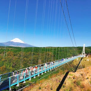 《三島スカイウォーク/静岡》
AM10:00でもこの人の多さ！
400mの日本一長い吊り橋です😊
富士山も雪が積もって、秋晴れの絶景でした。